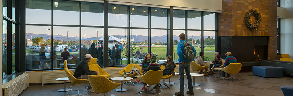 Yellowstone Hall, Montana State University, community space with windows, link to project page